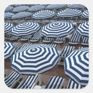 Rows Of Striped Beach Umbrellas With Sun Beds Square Sticker