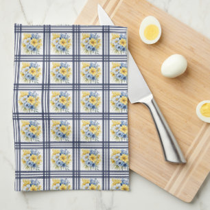ROWS OF TINY BLUE YELLOW WHITE FLOWERS KITCHEN TOWEL