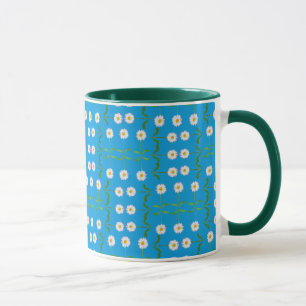 Rows of White Daisies on Teal Background Mug