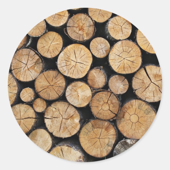 Rows of wood in stack classic round sticker (Front)