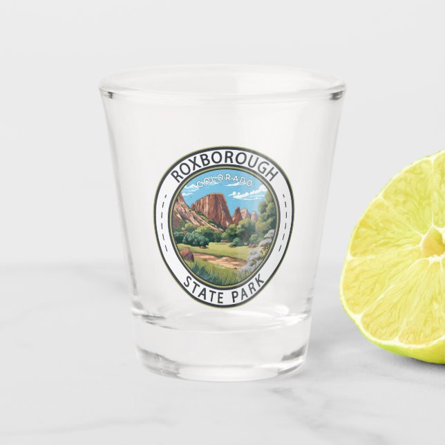 Roxborough State Park Colorado Badge Shot Glass (Front)