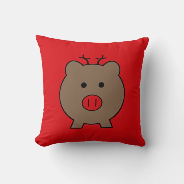 Roy the Christmas Pig Metal Ornament Throw Pillow (Front)