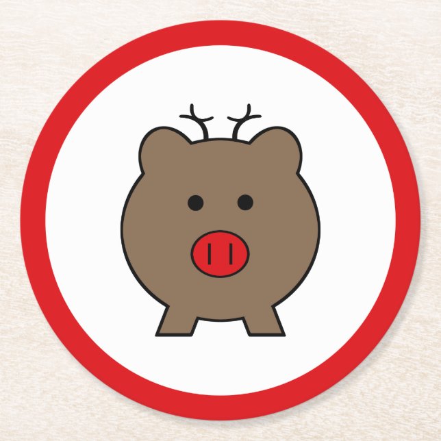 Roy the Christmas Pig Round Paper Coaster (Front)