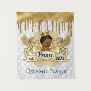 Royal African Prince   Blue Glitter Drip Tapestry