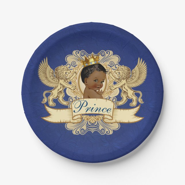 Royal African Prince Elegant Baby Shower Plates (Front)