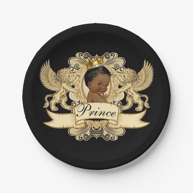 Royal African Prince Elegant Black & Gold Paper Plate (Front)