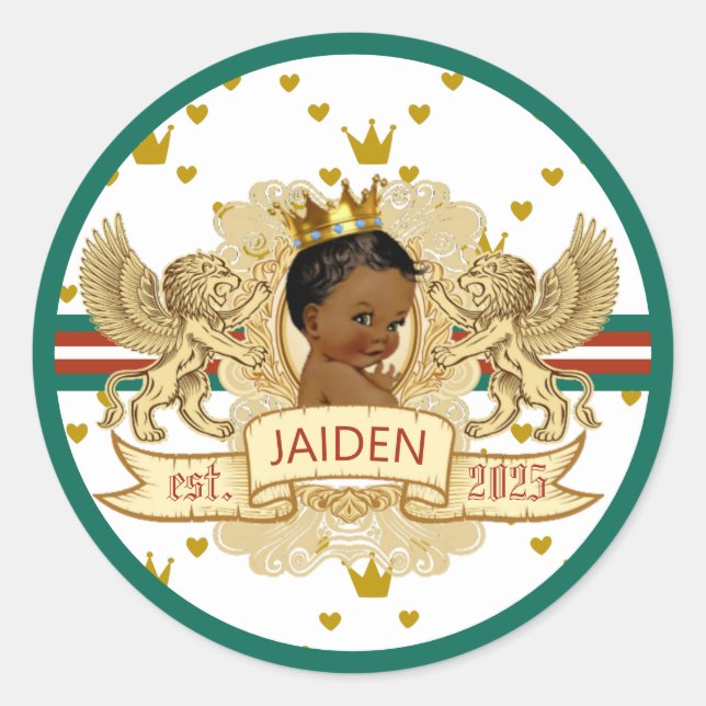Royal African Prince Green|Red|Gold Classic Round Sticker (Front)