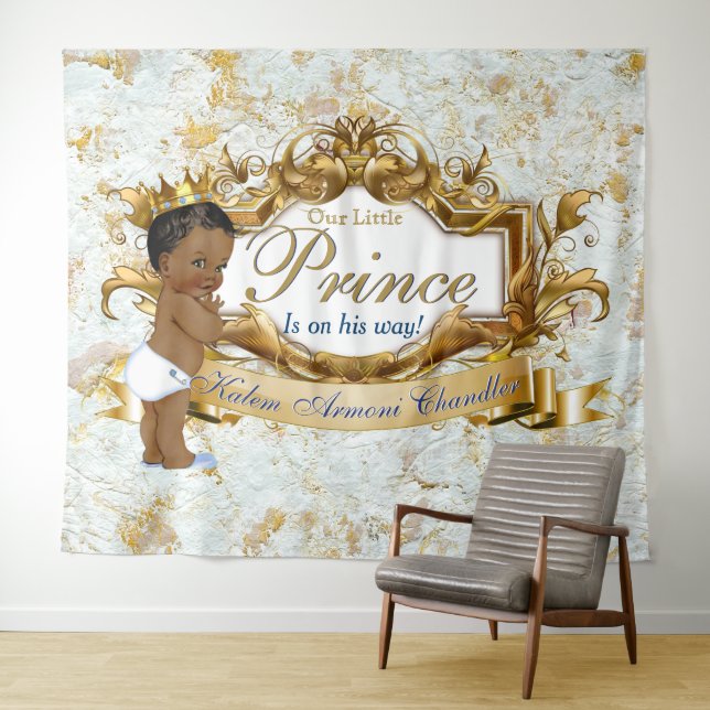 Royal African Prince Marble Gold & Blue Backdrop Tapestry (In Situ (Horizontal))