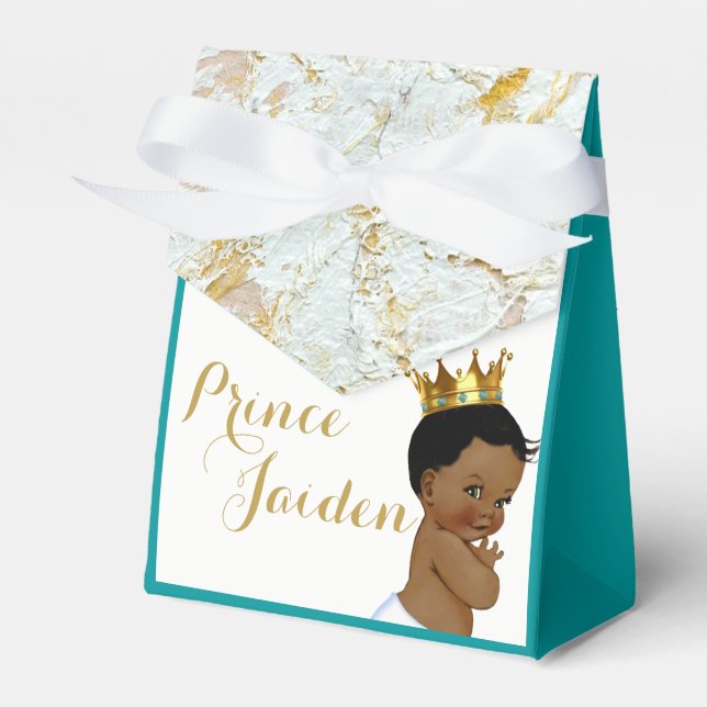 Royal African Prince Teal |FANCY Baby Shower Favor Box (Front Side)