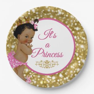 Royal African Princess Pink and Gold Glitter Fancy Paper Plate