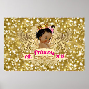 Royal African Princess Pink Gold Glitter Fancy Poster