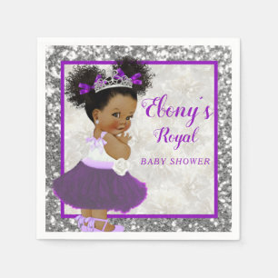 Royal African Princess Purple White Silver Glitter Napkin