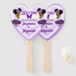 Royal African Purple Princesses Twin Baby Shower  Hand Fan