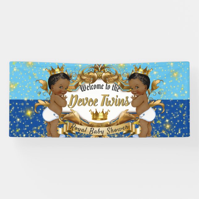 Royal African Twin Boys| Blue and Gold Sparkles Banner (Horizontal)