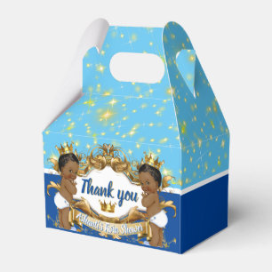 Royal African Twin Princes Blue & Gold Sparkles Favor Box