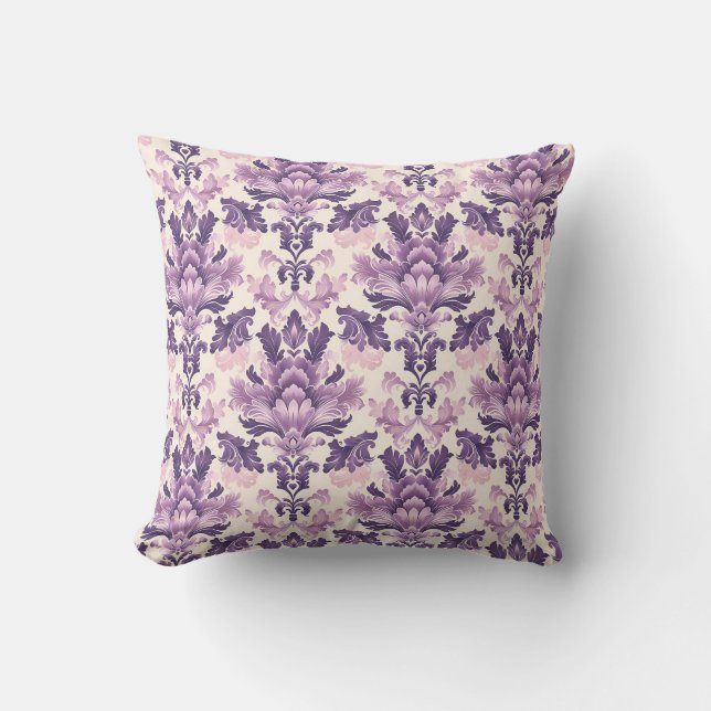 Royal Amethyst Damask Princesscore Throw Pillow (Front)