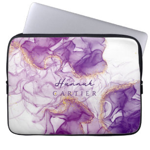 Royal Amethyst GoldGlitter Watercolor Customizable Laptop Sleeve