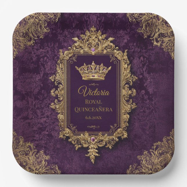 Royal Amethyst Quinceañera, custom Paper Plate (Front)