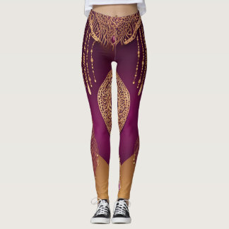 Royal arabesque gold & purple bohemian AI art Leggings