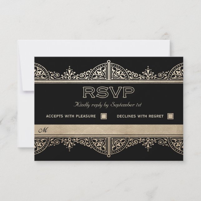 Royal Art Deco Wedding RSVP Cards - Gold Foil (Front)