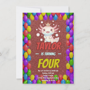 Royal Axolotl 4th Birthday Invite