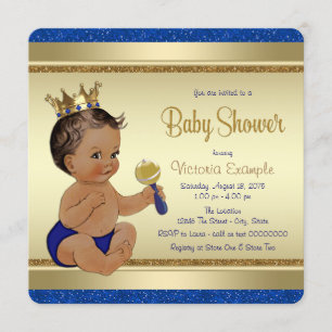 Royal Baby Boy Blue Gold Ethnic Prince Baby Shower Invitation