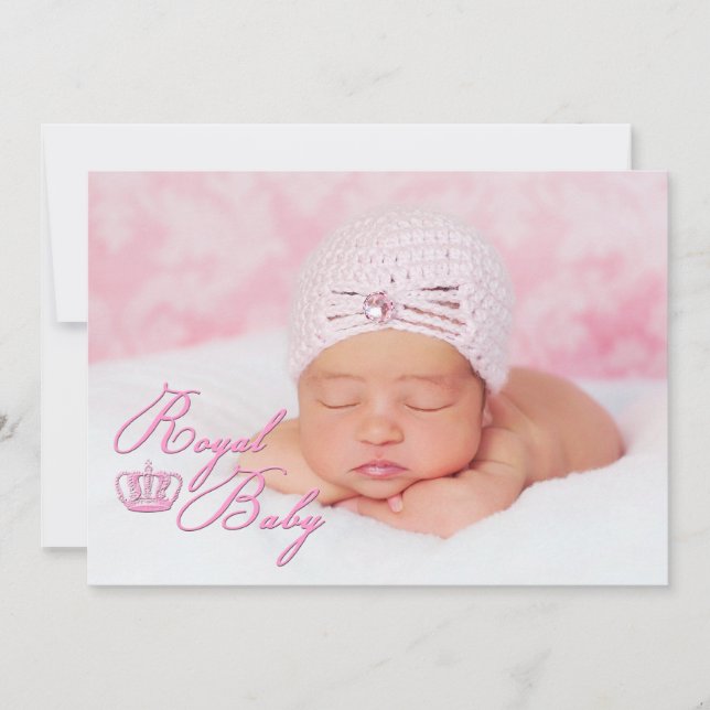 Royal Baby Pink With Crown Birth Announcement (Front)