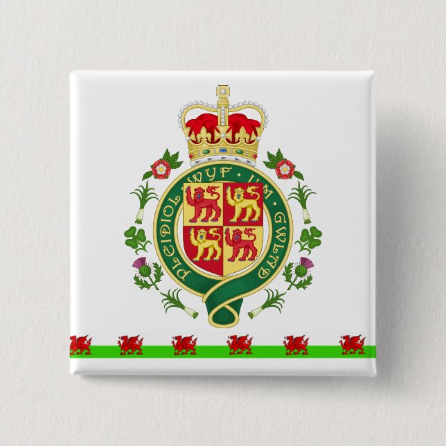 Royal Badge of Wales 2 Inch Square Button (Front)
