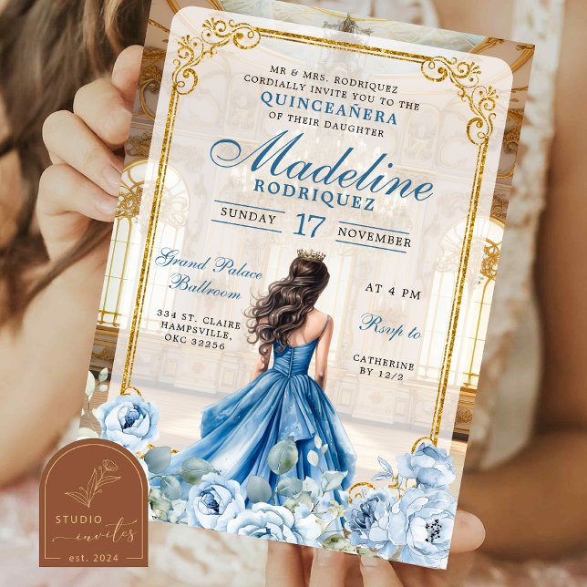Royal Ballroom Dusty Blue Quinceanera Invitation (Creator Uploaded)