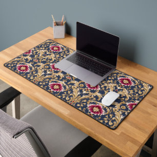 Royal Baroque Floral on Deep Blue Desk Mat