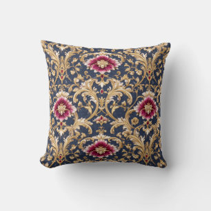 Royal Baroque Floral on Deep Blue Throw Pillow