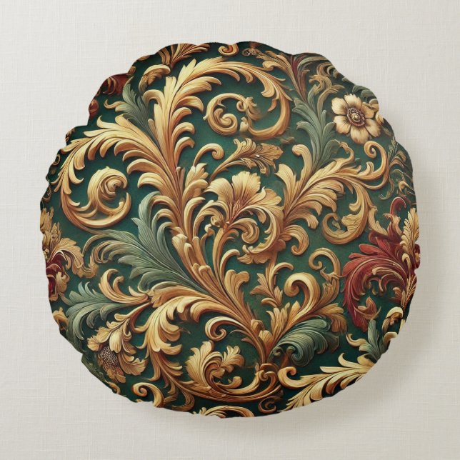Royal Baroque Floral Pattern Round Pillow (Front)