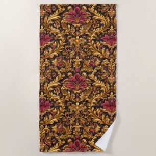 Royal Baroque Floral with Gold Ornament Beach Towel