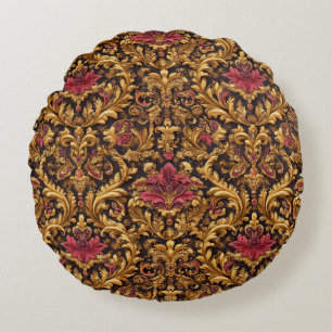 Royal Baroque Floral with Gold Ornament Round Pillow