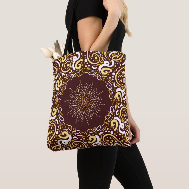 Royal Batik Floral Artistic Maroon Tote Bag (Close Up)