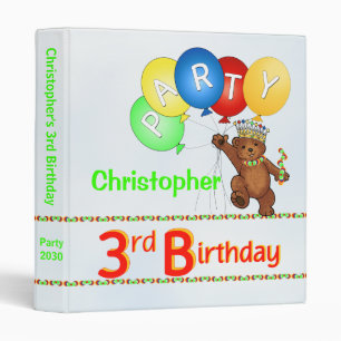 Royal Bear 3rd Birthday Party Memories 1 Inch Binder