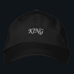 Royal Black Adjustable Cap Featuring Bold "King"<br><div class="desc">Make a statement with the black cotton cap featuring bold "King" embroidery. The adjustable visor ensures a comfortable,  custom fit. Perfect for showcasing your regal style and elevating any outfit.</div>