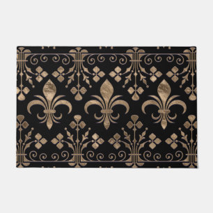 Royal black and gold Fleur-de-lis ornament Doormat