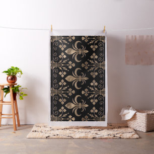 Royal black and gold Fleur-de-lis ornament Fabric