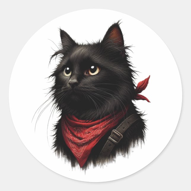 Royal Black Cat with Red Crown Classic Round Sticker (Front)