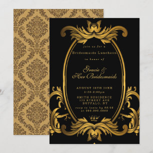 Royal Black Gold Bridesmaitres déjeuner Invitation