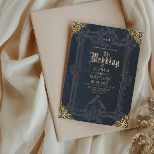 Royal Black Gold Fantasy Medieval Wedding  Invitation