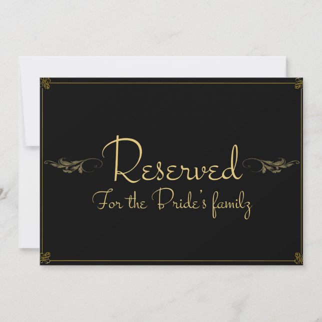 Royal black gold Reserved Wedding Sign Card (Front)