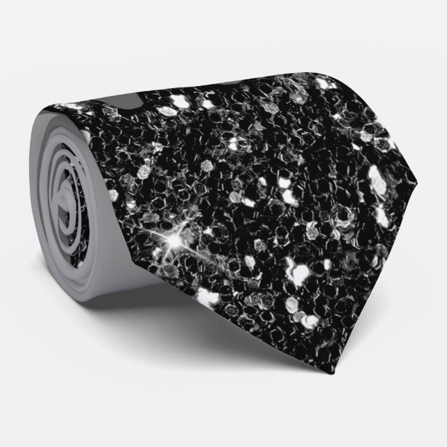 Royal Black & Grey Glitter Necktie (Rolled)