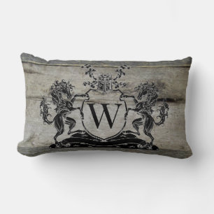 Royal Black Horse Crest Rustic Barn Wood Pillow