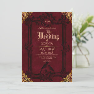 Royal Black Red Fantasy Medieval Wedding  Invitation