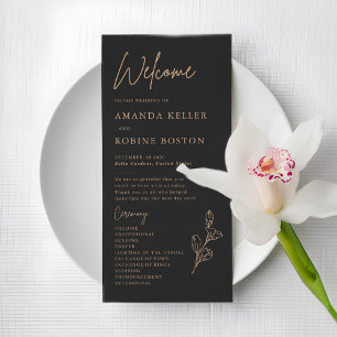 Royal Black Simple Minimalist Wedding Program