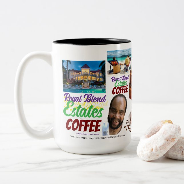 ROYAL BLEND  Mug, 15 oz Two-Tone Coffee Mug (With Donut)