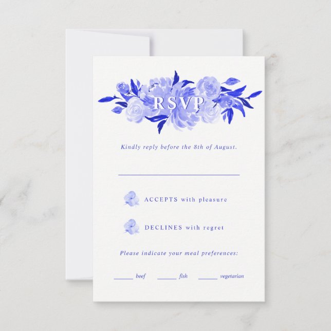 Royal bleu et blanc aquarelle Floral Mitzvah RSVP (Devant)
