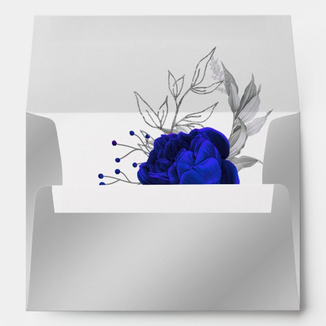 royal bleu fleur argent feuille enveloppe mariage (Dos (Bas))